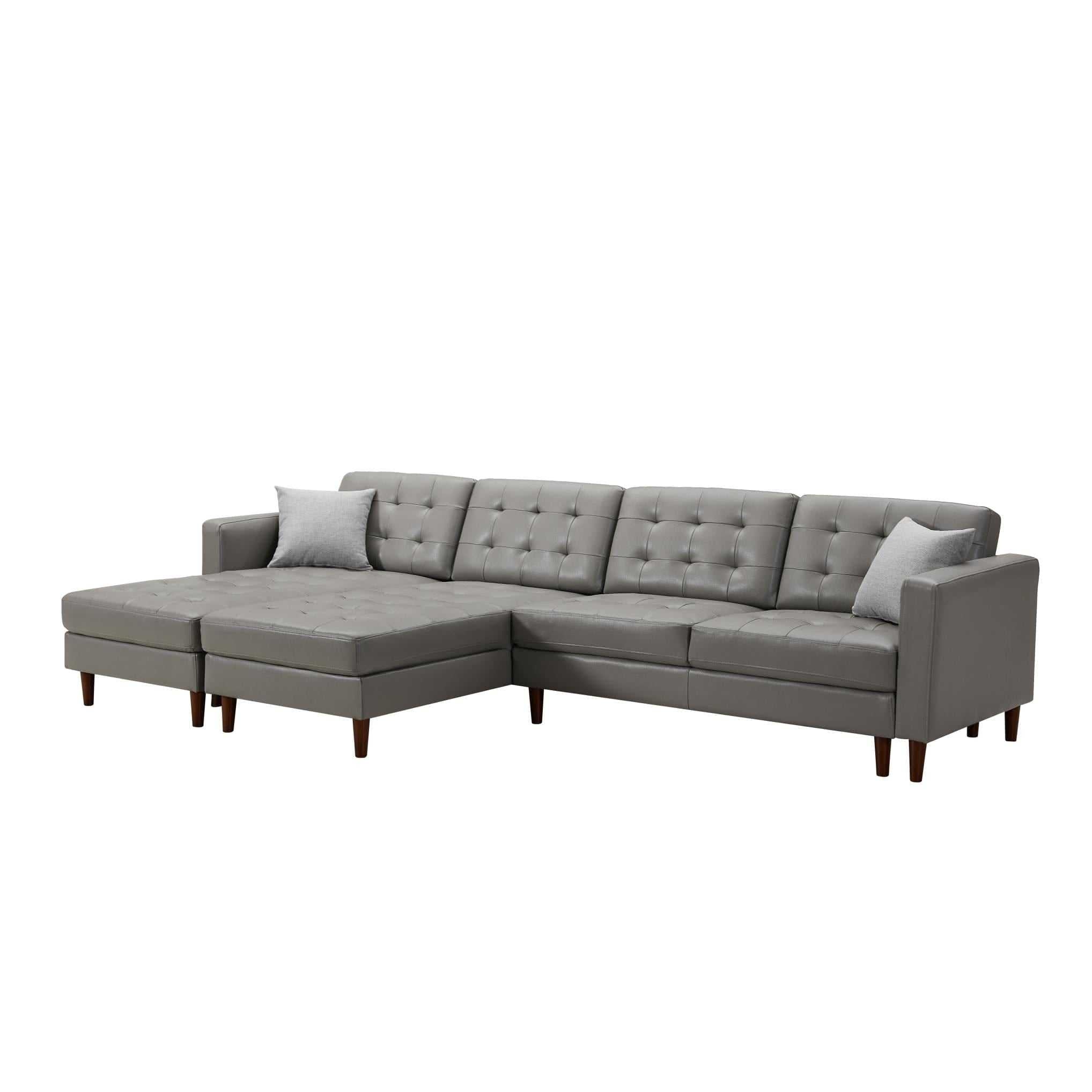 Dark Gray Leather Sofa with U-shape  -  For Large Space in Living Room