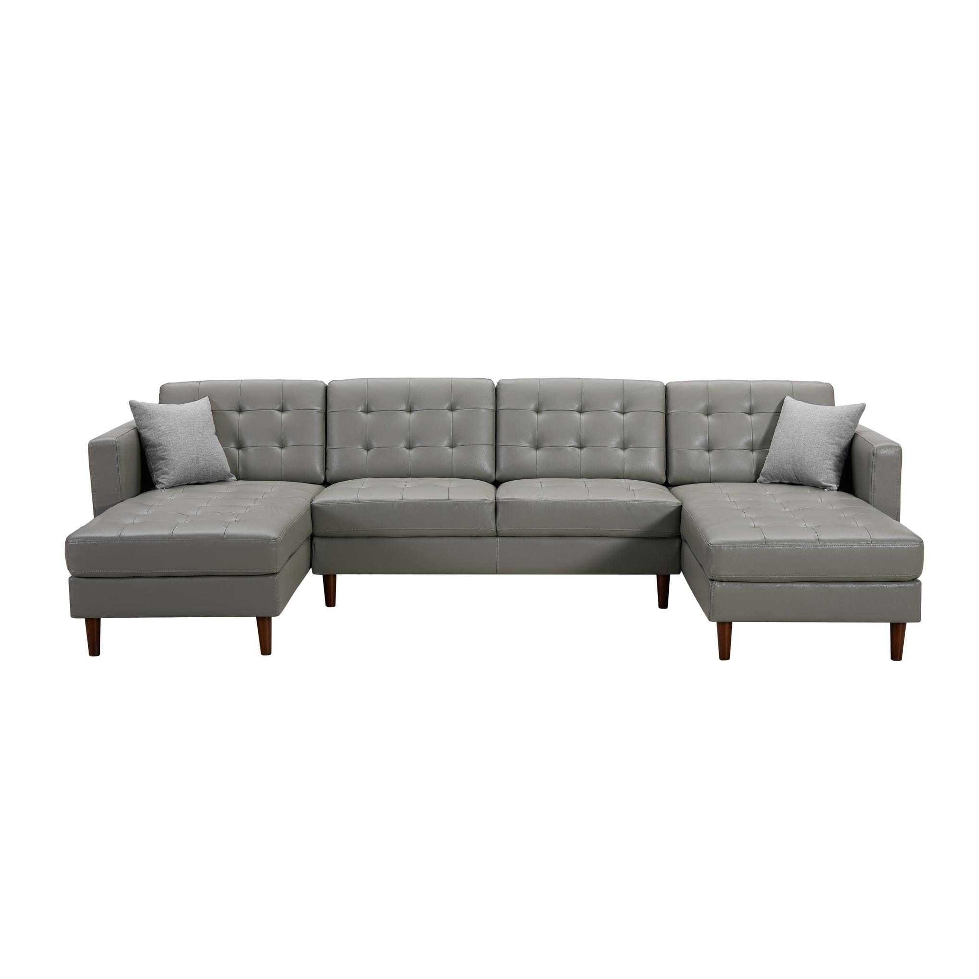 Dark Gray Leather Sofa with U-shape