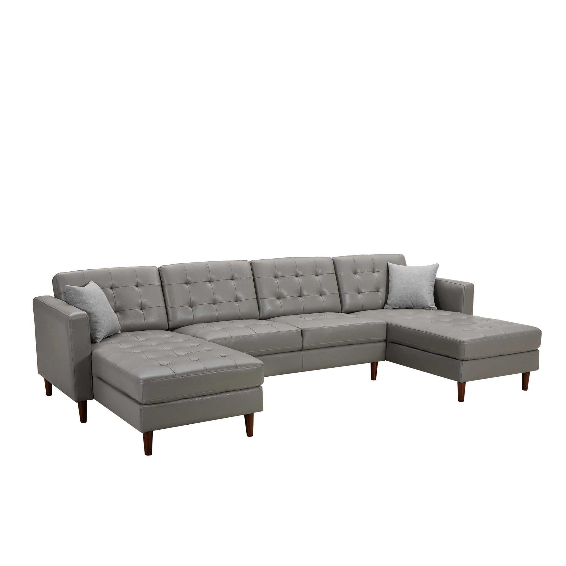 Dark Gray Leather Sofa with U-shape