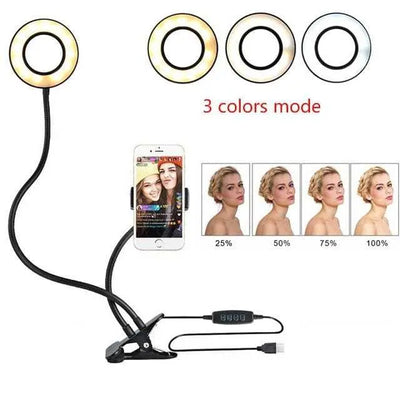 LED Selfie Ring Light with Phone Holder and Adjustable Brightness, Perfect for Makeup and Live Streaming.