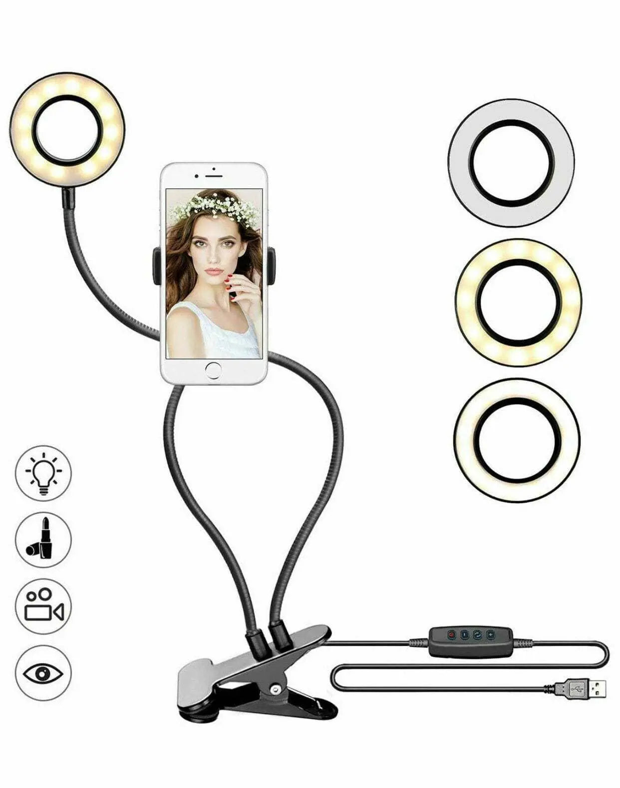 LED Selfie Ring Light with Phone Holder for Makeup and Streaming