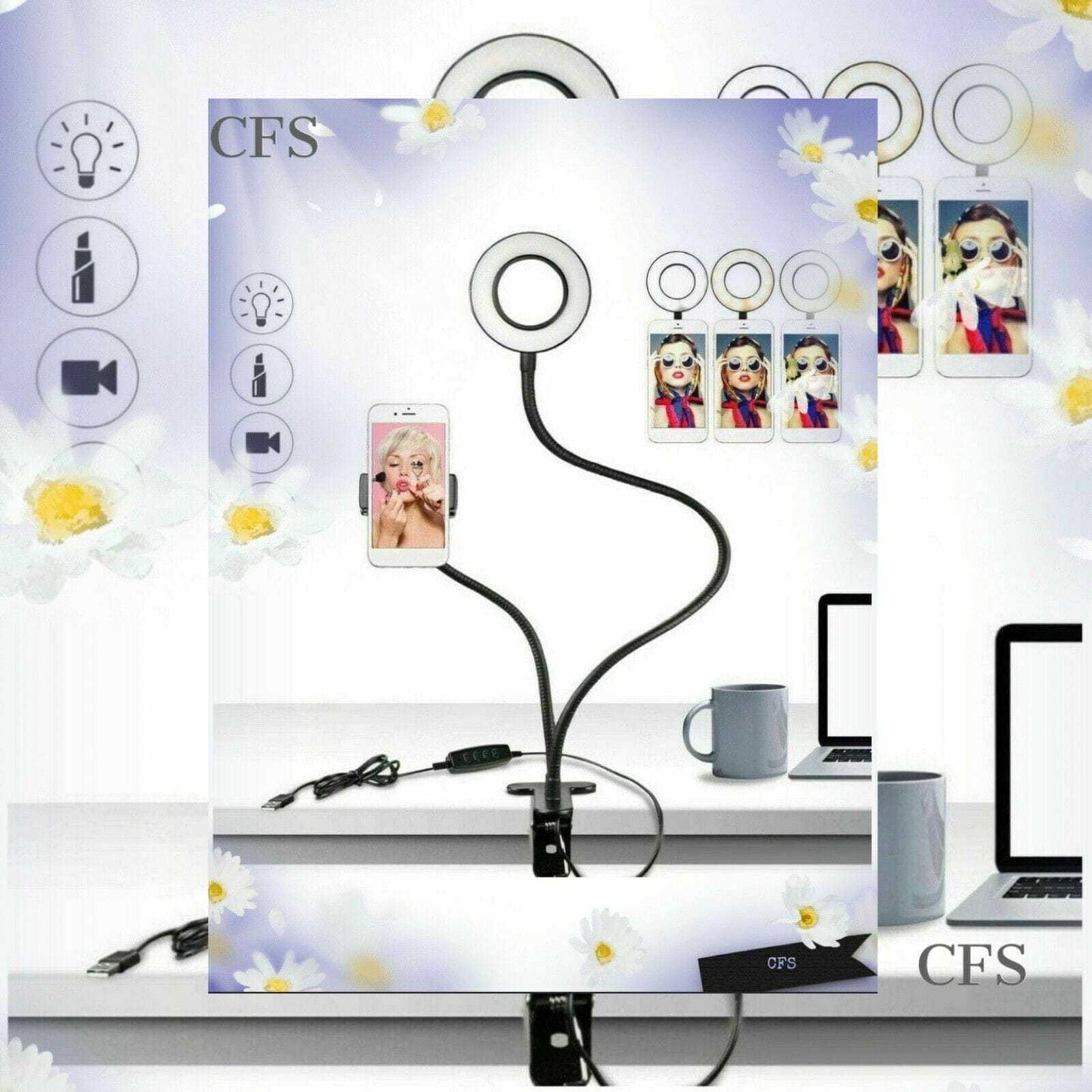 LED Selfie Ring Light With Cell Phone Holder Stand For Live Stream And Makeup