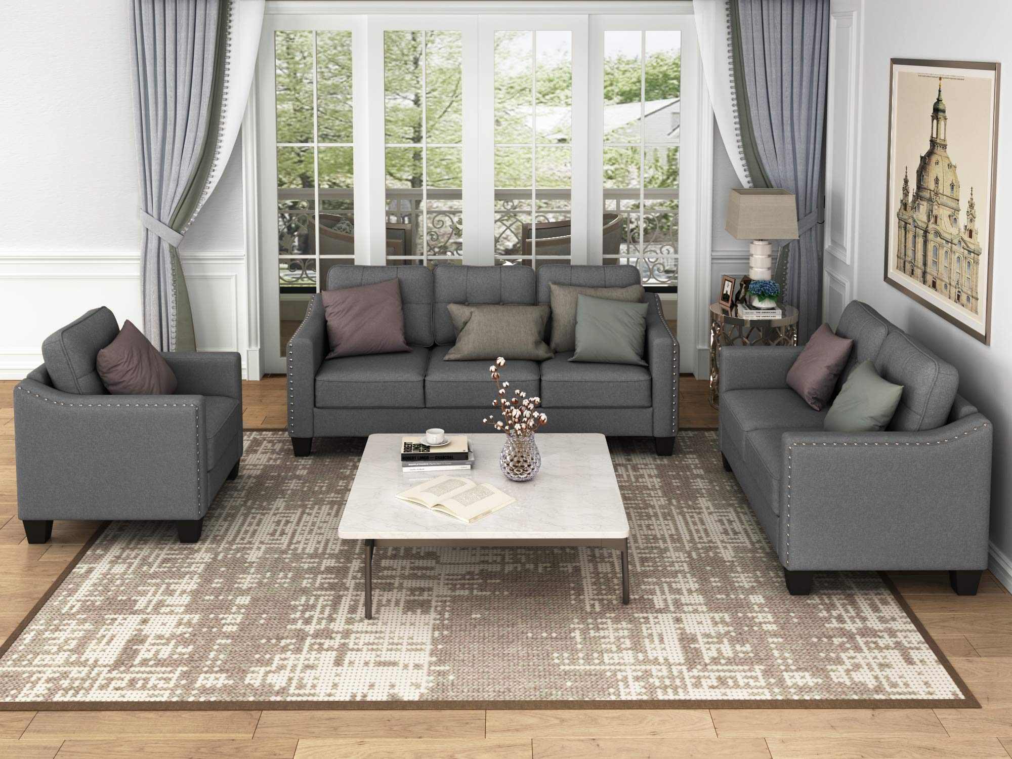 3 Pieces Living Room Furniture Set -  Transform  space  into  a  haven