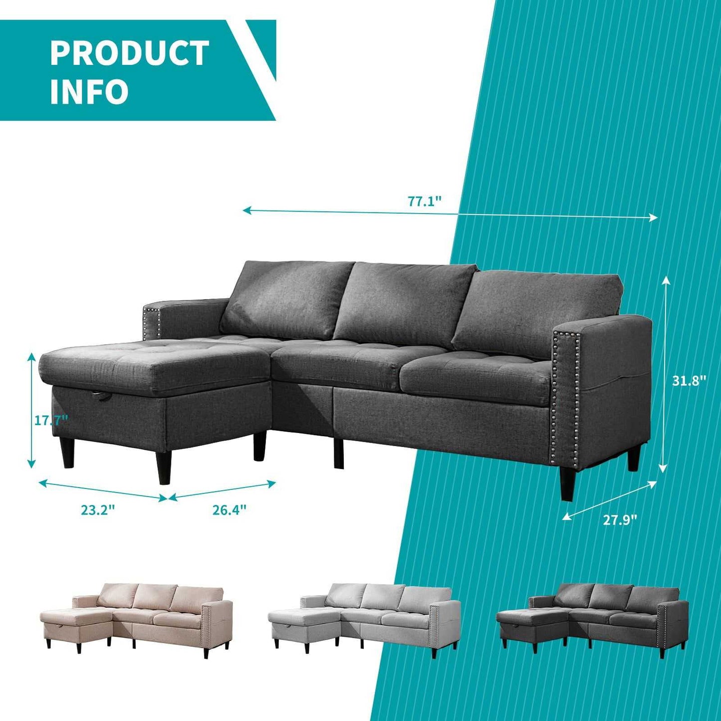 Living Room Furniture Set, L Shaped  Sofa