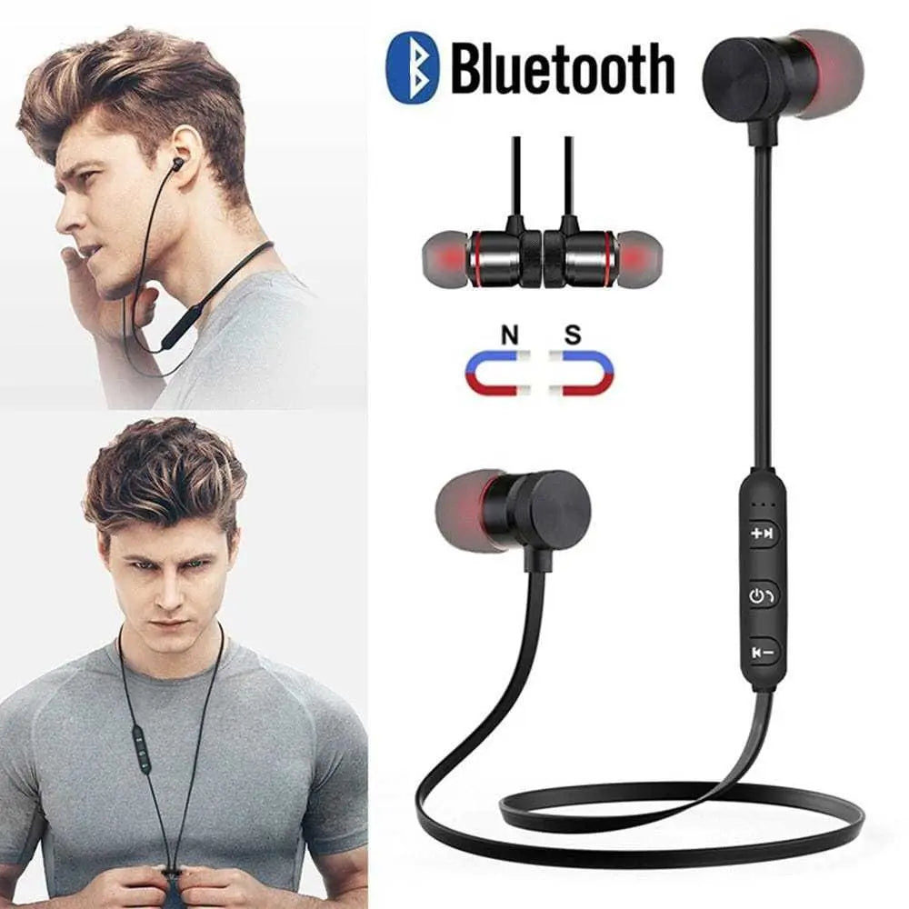 Magnetic Bluetooth wireless in-ear headphones with ergonomic design and high-quality sound.