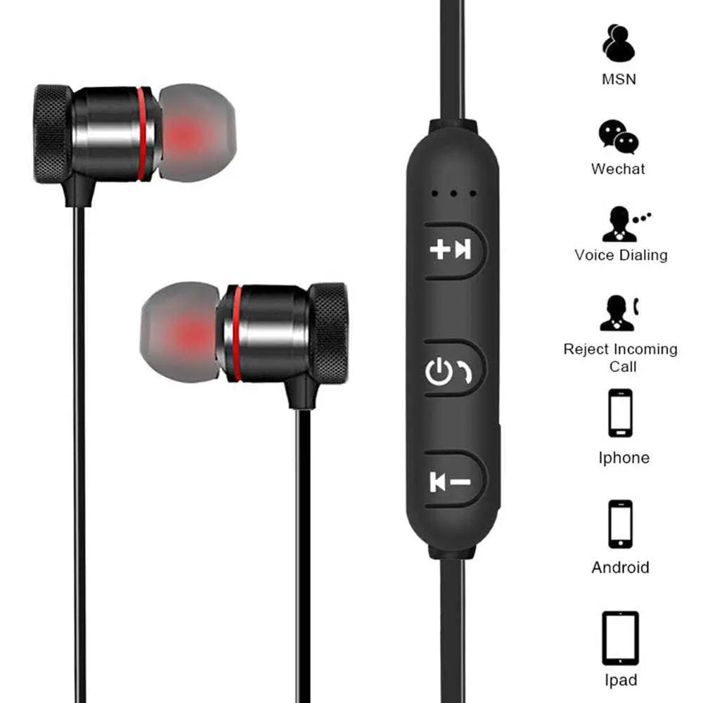 Magnetic in-ear Bluetooth earbuds with stereo sound, ergonomic design, high-sensitivity mic, and fast-charging battery.