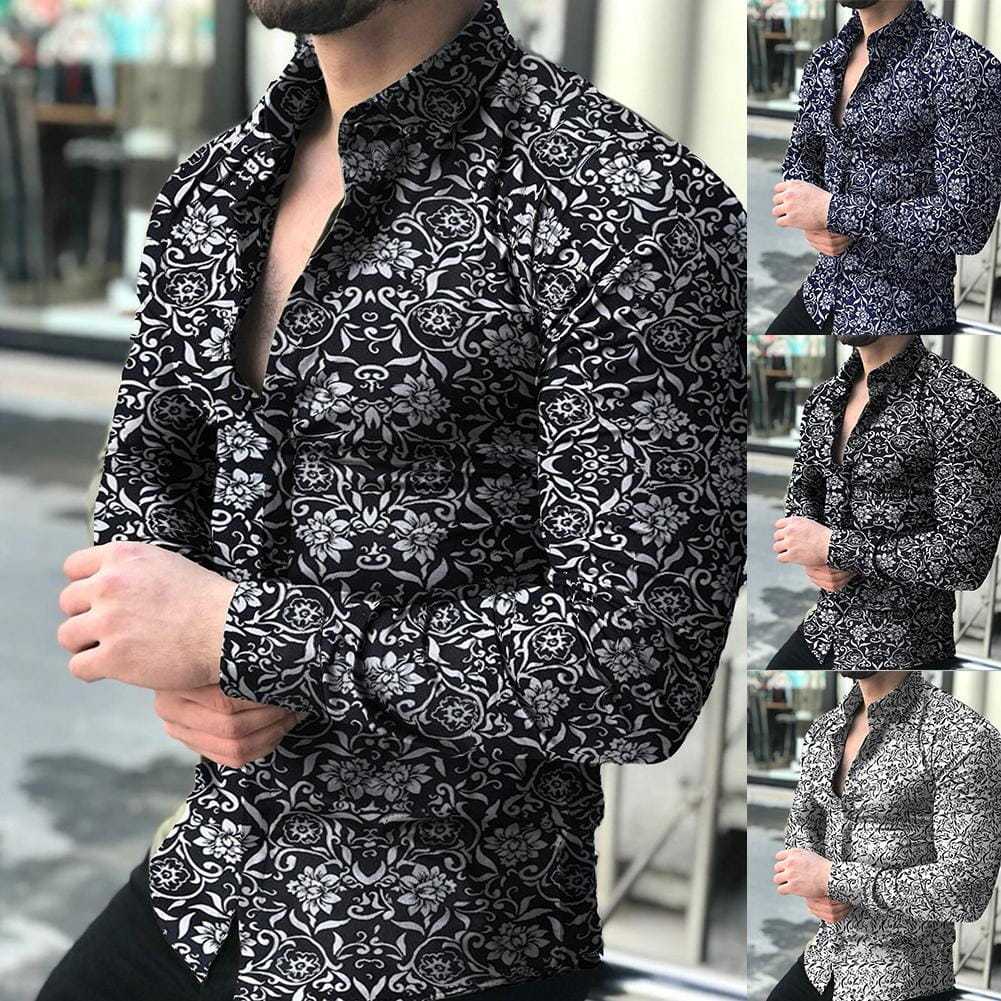 Men's Casual Floral Shirt Long-sleeved ...