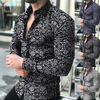 Men's Casual Floral Shirt Long-sleeved ...