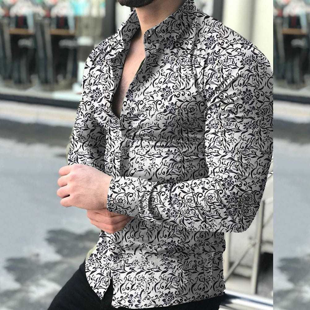 Men's Casual Floral Shirt Long-sleeved ...