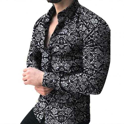 Men's Casual Floral Shirt Long-sleeved ...