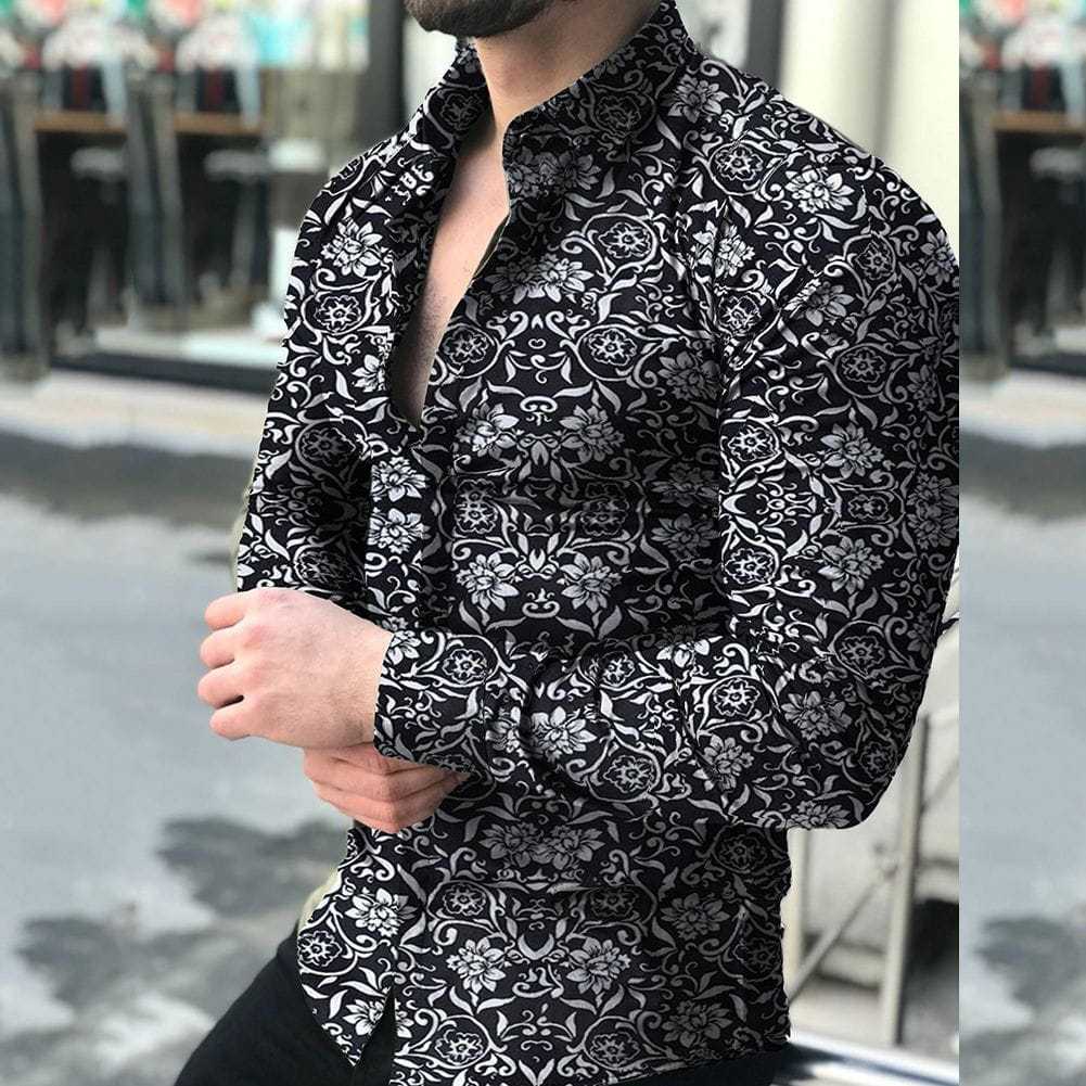 Men's Casual Floral Shirt Long-sleeved ...