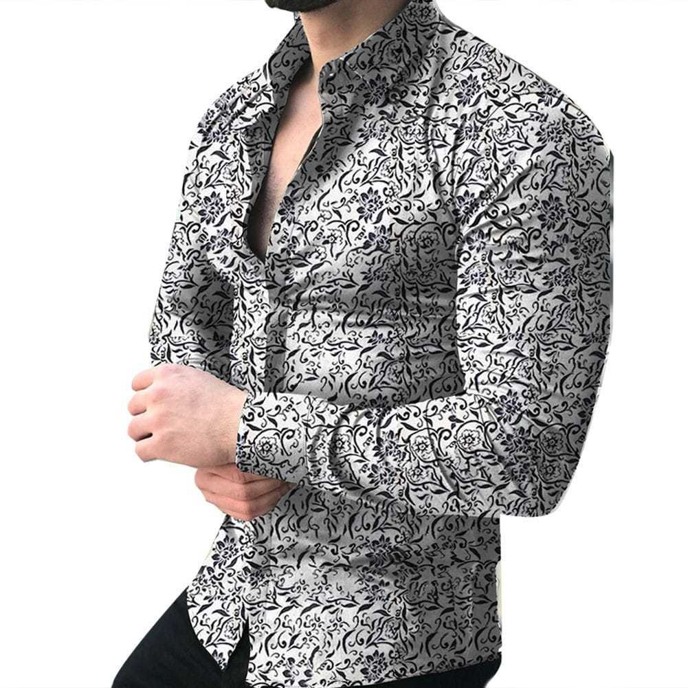 Men's Casual Floral Shirt Long-sleeved ...