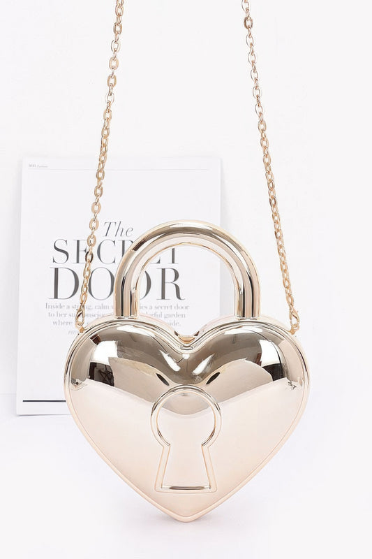  Heart-shaped metallic acrylic clutch showcasing elegant design