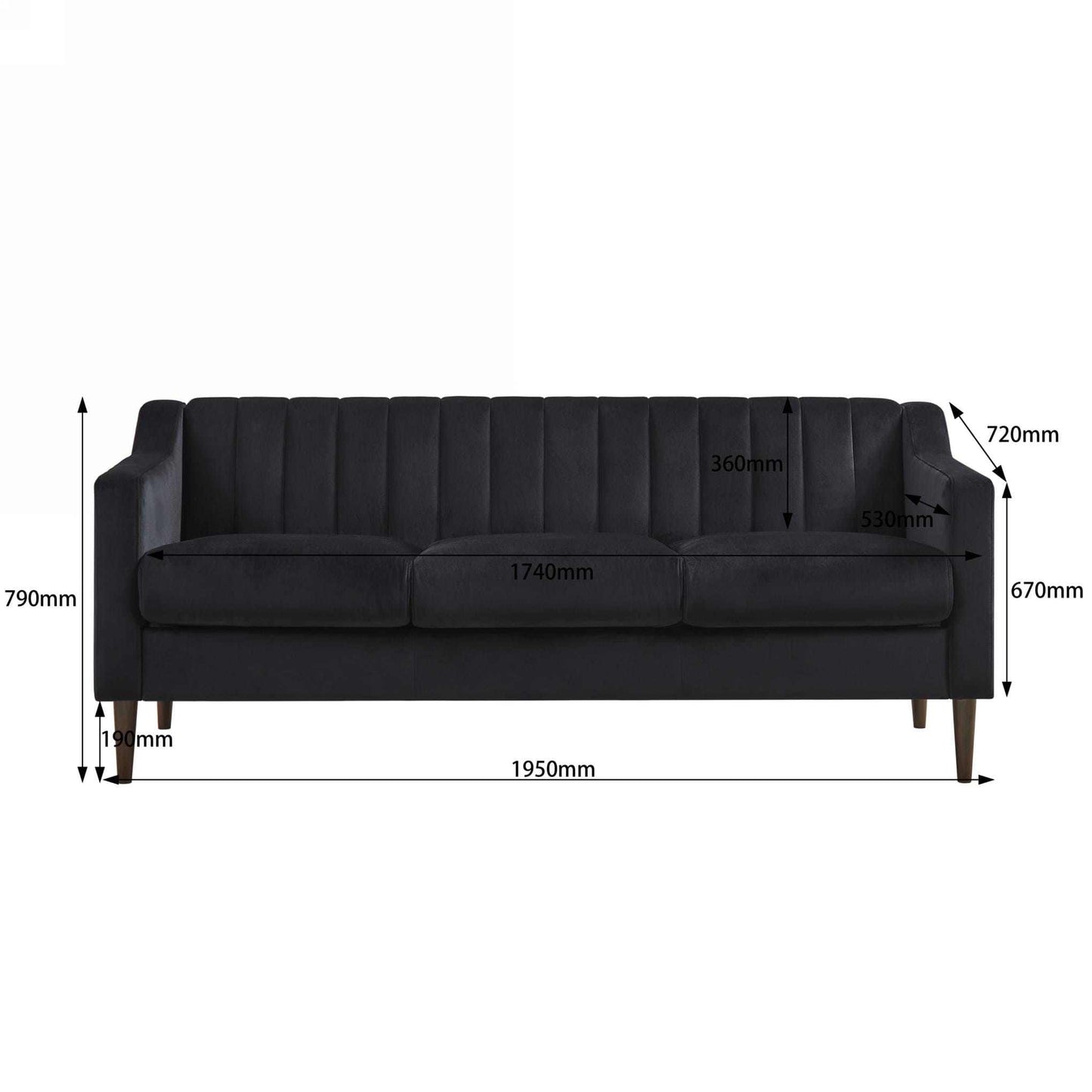 Black Modern Sofa Couch with Velvet