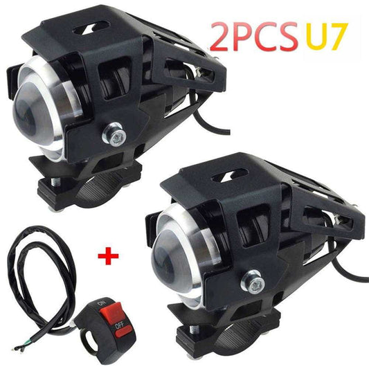 Motorcycle Headlight Cree U7 DRL Fog Lights Driving Running Light With Angel Eyes Lights Ring Front Spotlight Strobe Flashing White Light And Switch