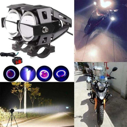 Motorcycle Headlight Cree U7 DRL Fog Lights Driving Running Light With Angel Eyes Lights Ring Front Spotlight Strobe Flashing White Light And Switch