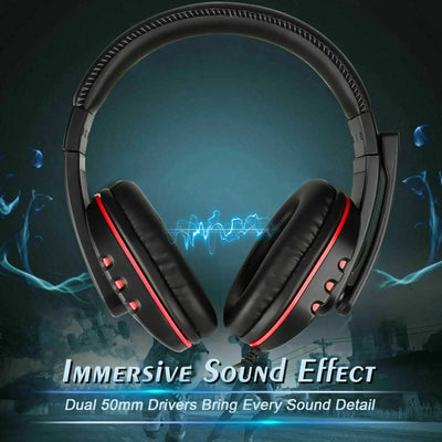Red Pro Gamer Headset for PS4, Xbox One, and PC with Mic and Volume Control