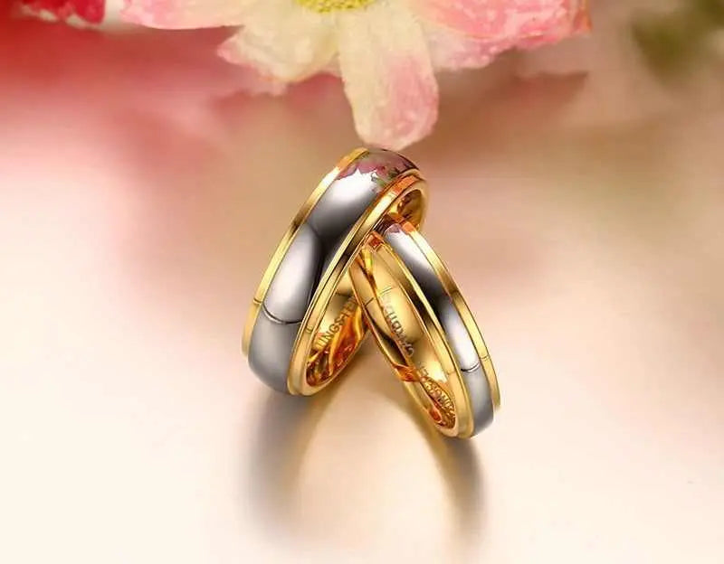 Steel Couple Gold Ring Engagement Fashion ...