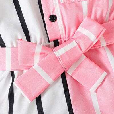 Striped 2-Tone Short Sleeve Tie Waist Romper for Baby Girl