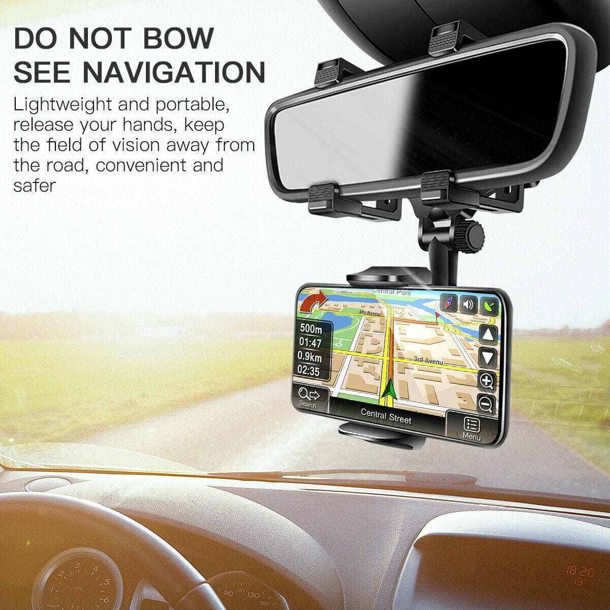 Universal 360 Rotation Car Rear View Mirror Mount Stand GPS Cell Phone Holder