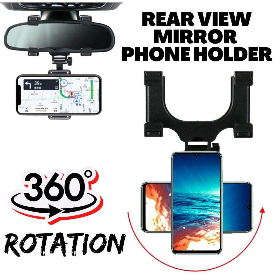 Universal 360 Rotation Car Rear View Mirror Mount Stand GPS Cell Phone Holder