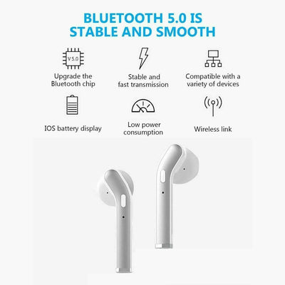 Wireless Bluetooth 5.0 earbuds with waterproof and noise-cancelling features.