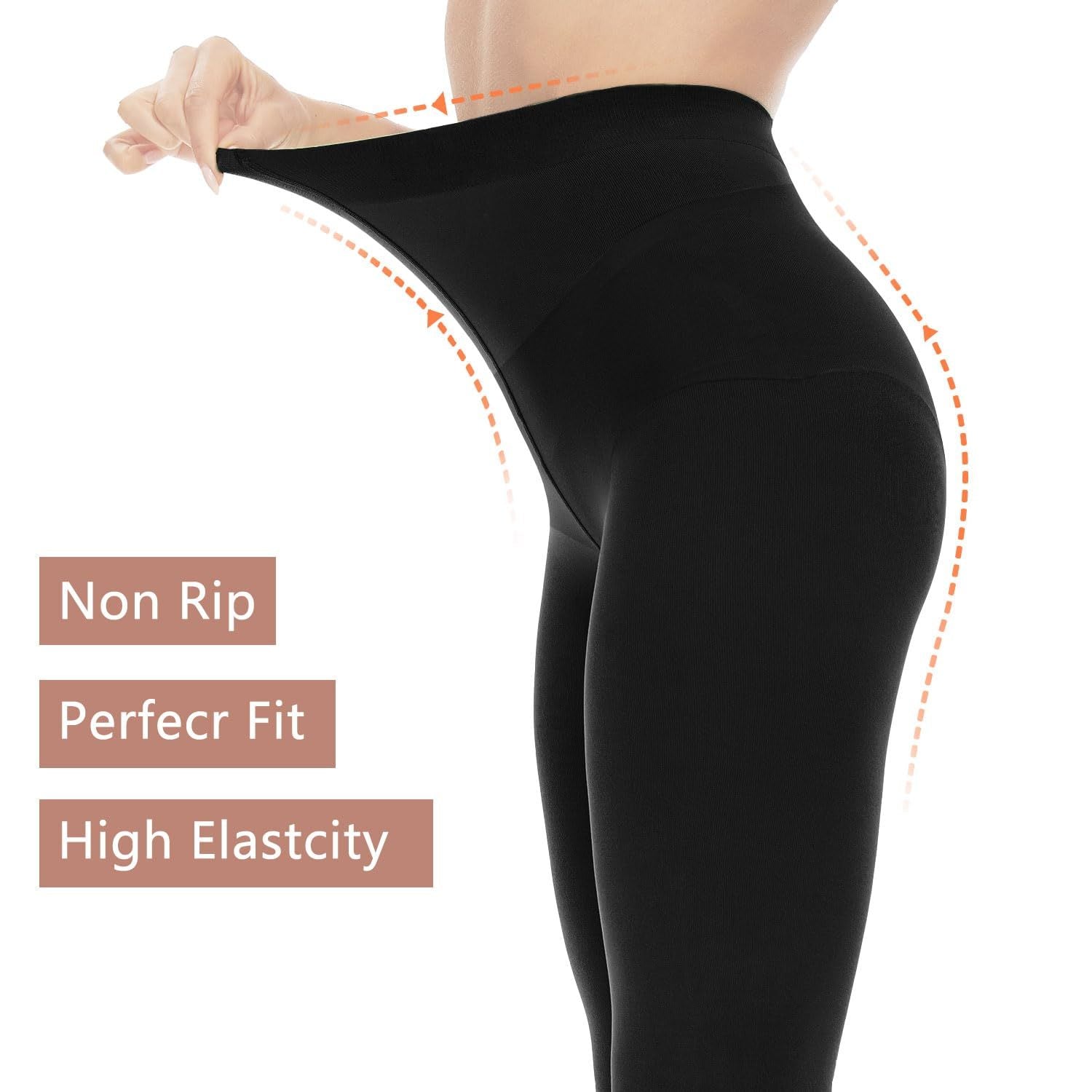  Close-up of women’s black tights fabric showing soft microfiber texture and reinforced 